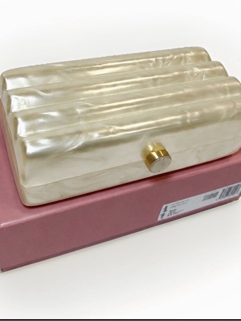 Cult Gaia Enid Clutch Ivory Pearl Acrylic Gold Hardware Box Dust Bag NWT